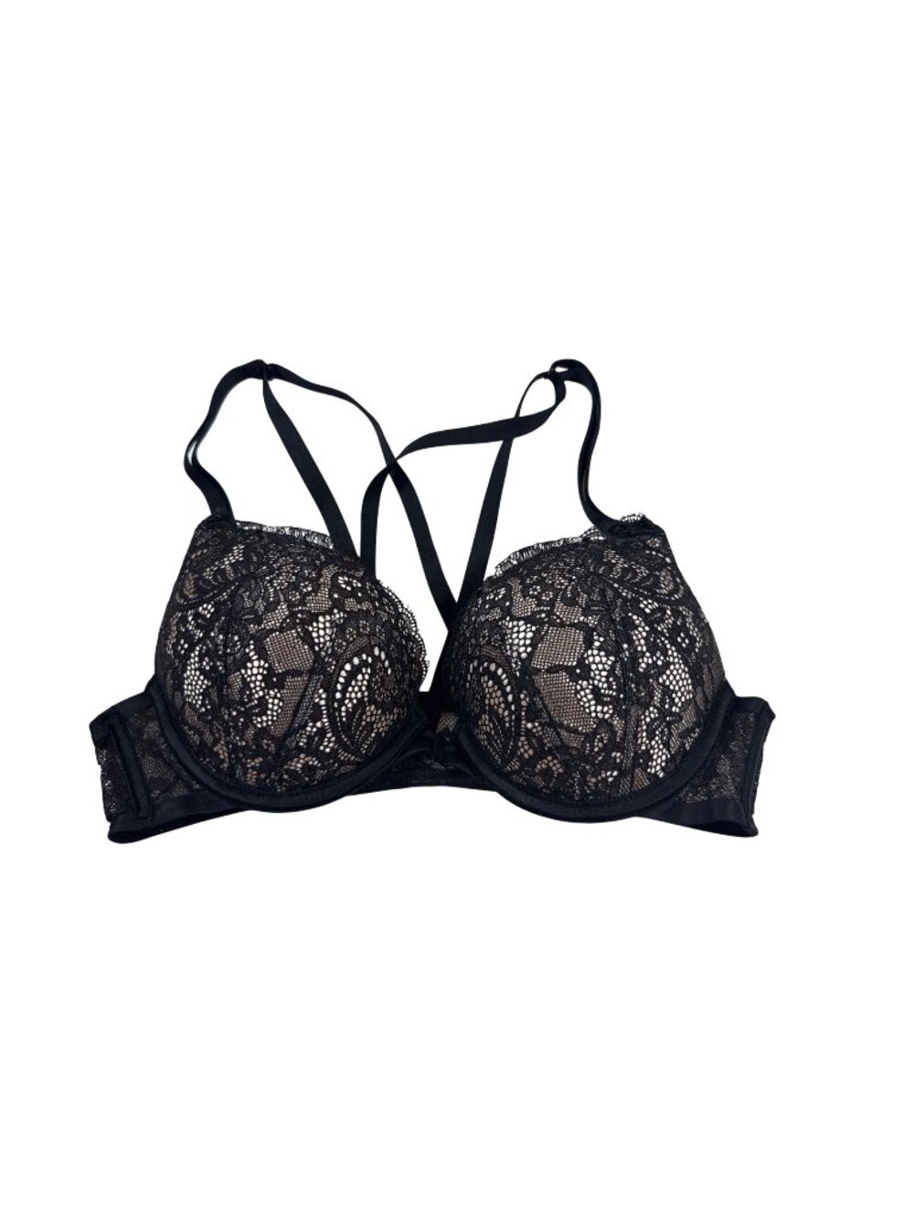 Victorias Secret Black Lace Bombshell Plunge Bra 34A Elegant Push Up (H658)